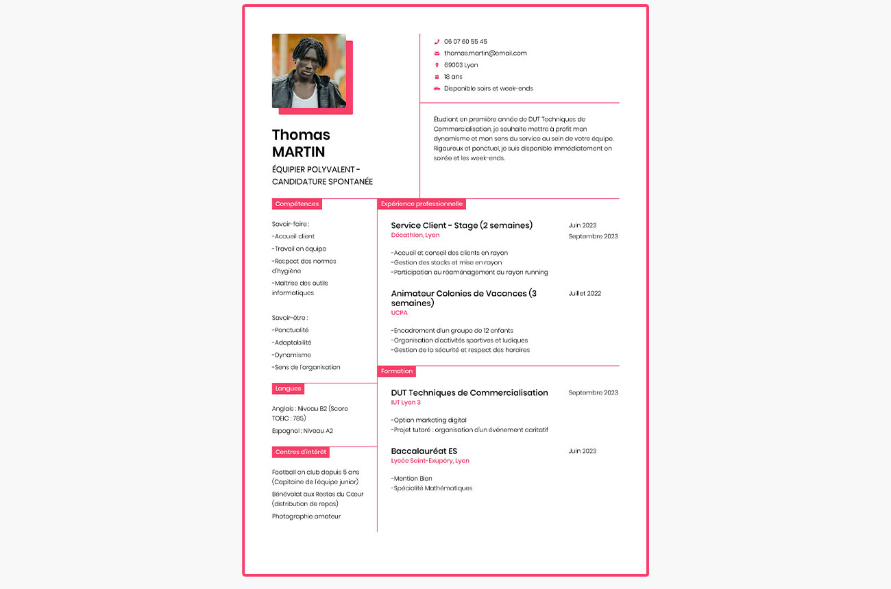 exemple de CV pour Burger King